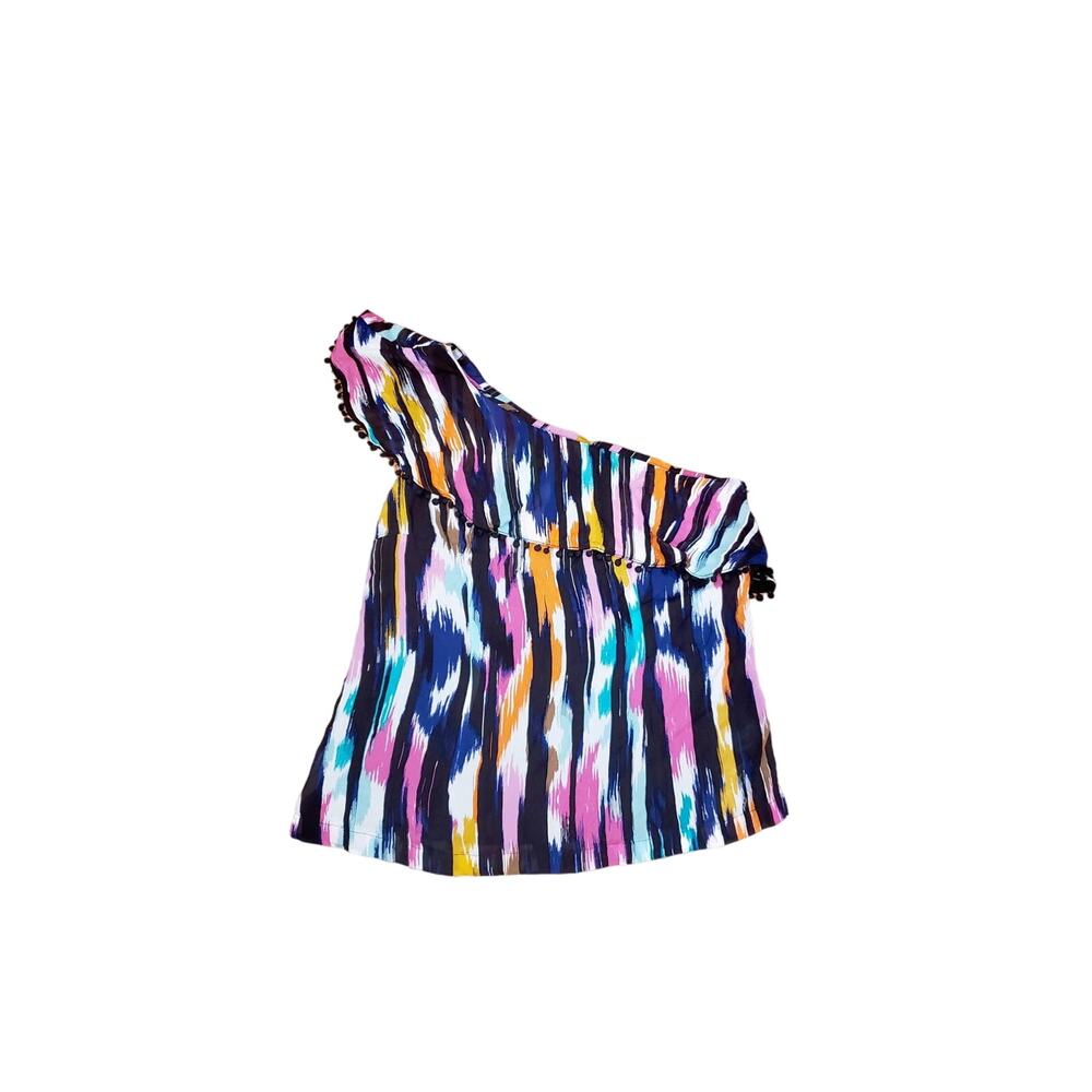 Trina Turk x INC Colorful One Shoulder Ruffle Top Size Medium